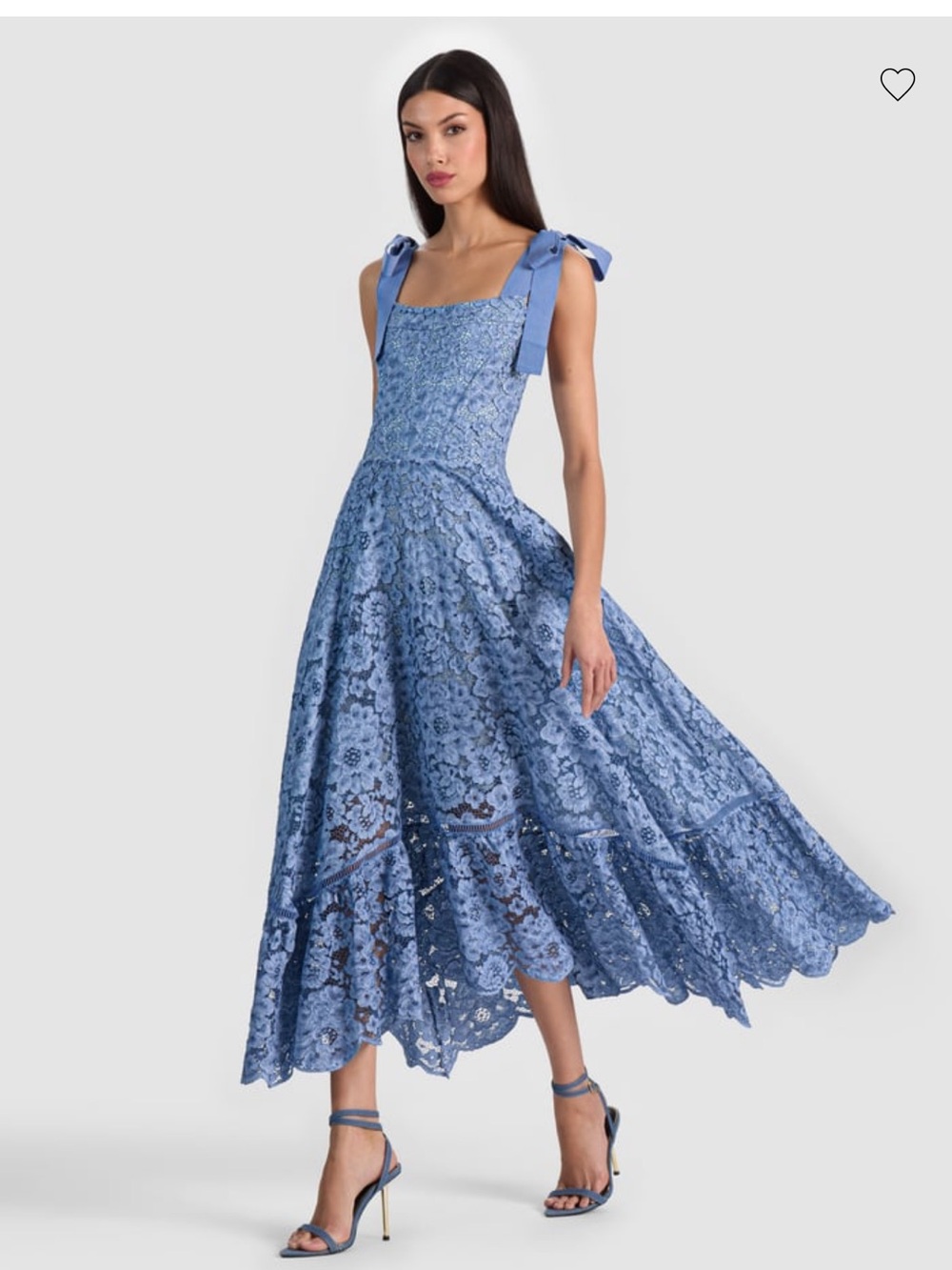 Alice + Olivia Periwinkle Blue Lace Tie-Strap Midi Dress
